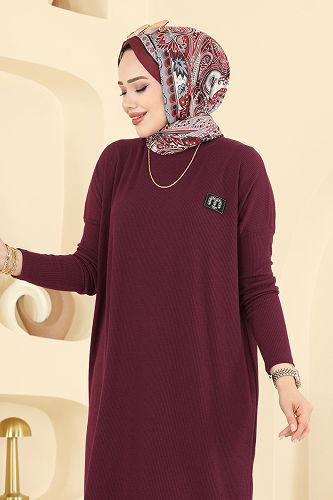 moda selvim Tunic 195BO429 Burgundy - Thumbnail