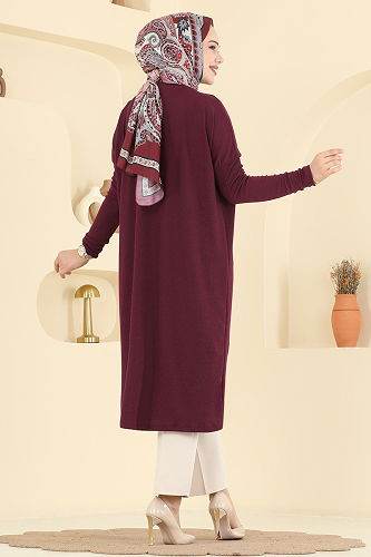 moda selvim Tunic 195BO429 Burgundy - Thumbnail