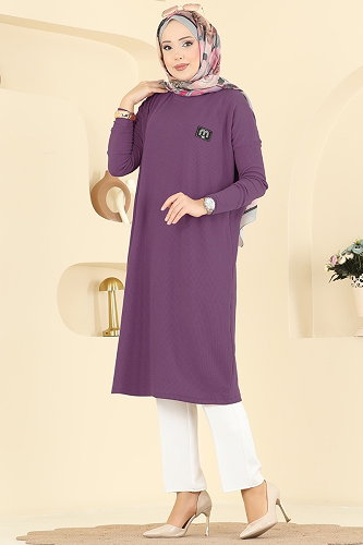 moda selvim Tunic 195BO429 Dark Lilac - Thumbnail