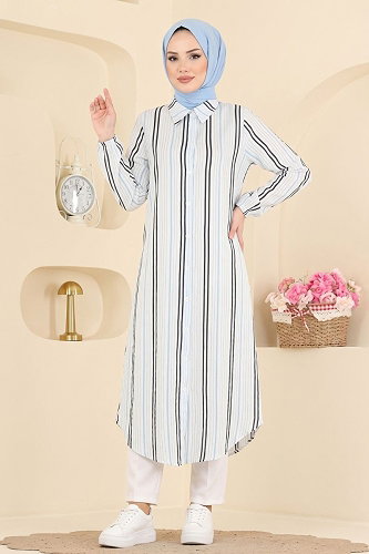 moda selvim Tunic 196NZRK1200 Baby Blue & Navy Blue - Thumbnail