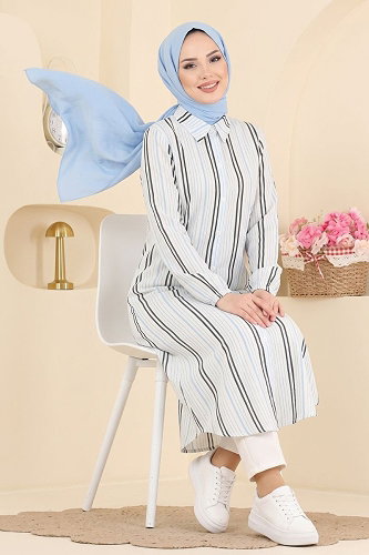 moda selvim Tunic 196NZRK1200 Baby Blue & Navy Blue - Thumbnail