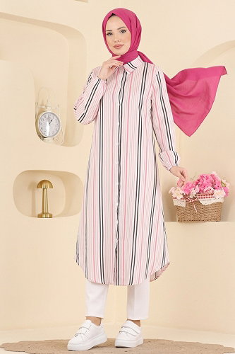 moda selvim Tunic 196NZRK1200 Navy & Pink - Thumbnail