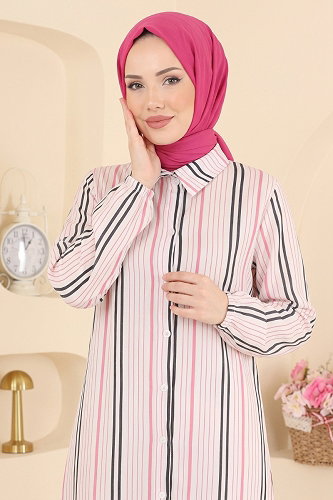 moda selvim Tunic 196NZRK1200 Navy & Pink - Thumbnail