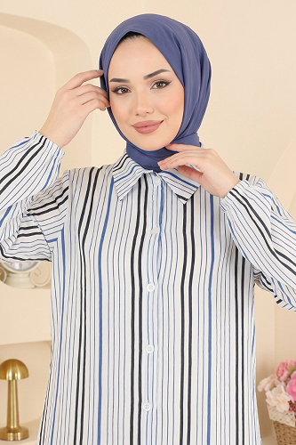 moda selvim بلوز نيلي 196NZRK1200 - Thumbnail