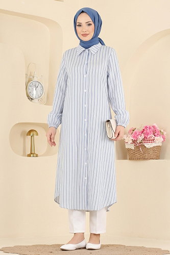 moda selvim بلوز نيلي 197NZRK1200 - Thumbnail