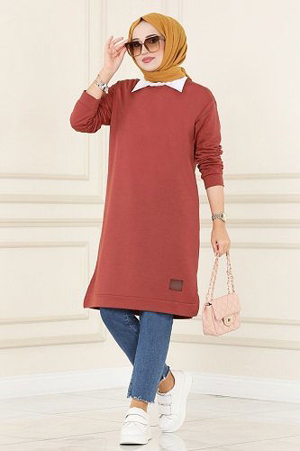 moda selvim 1983SBL832 الزهري غامق بلوز طويل - Thumbnail