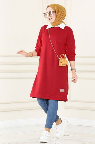 moda selvim Tunic 1983SBL832 Dark Red - Thumbnail