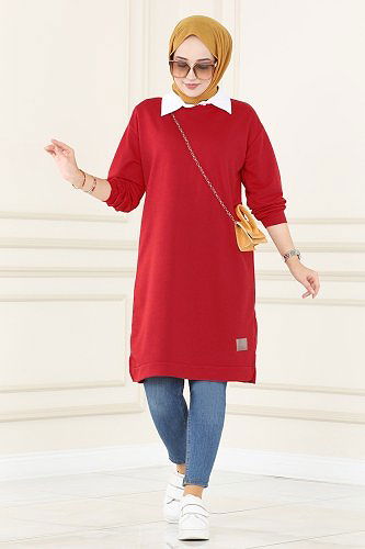 moda selvim Tunic 1983SBL832 Dark Red - Thumbnail