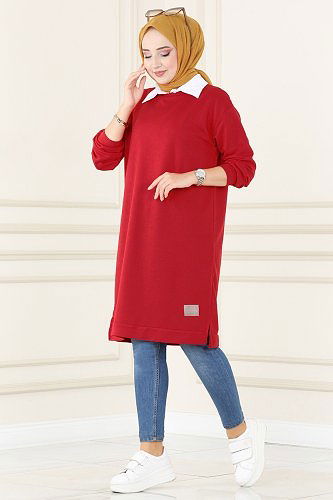 moda selvim Tunic 1983SBL832 Dark Red - Thumbnail