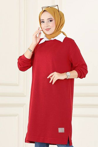 moda selvim Tunic 1983SBL832 Dark Red - Thumbnail