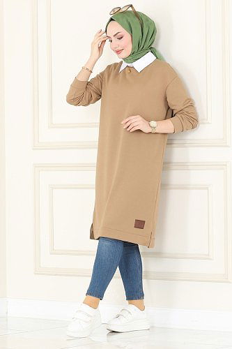 moda selvim Tunic 1983SBL832 Latte - Thumbnail