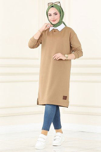 moda selvim Tunic 1983SBL832 Latte - Thumbnail