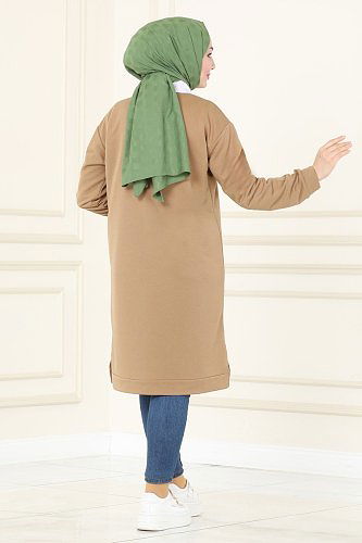 moda selvim 1983SBL832 لحمي بلوز طويل - Thumbnail