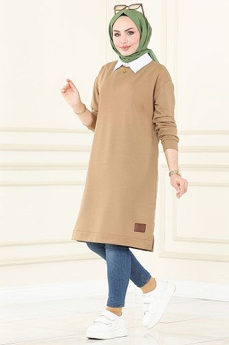 moda selvim 1983SBL832 لحمي بلوز طويل - Thumbnail