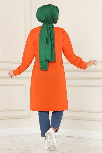 moda selvim 1983SBL832 برتقالي بلوز طويل - Thumbnail
