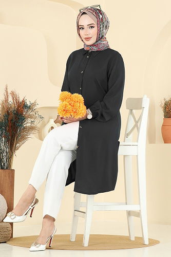 moda selvim بلوز أسود 2001ERK1158 - Thumbnail