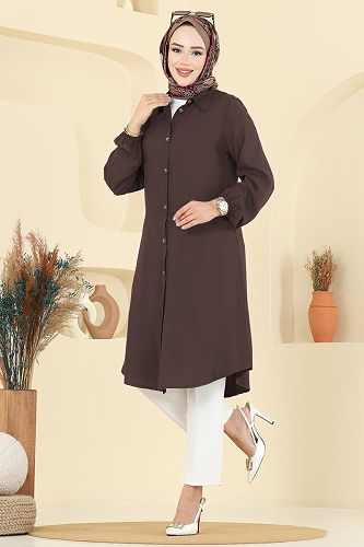 moda selvim بلوز بني 2001ERK1158 - Thumbnail