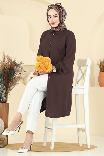 moda selvim بلوز بني 2001ERK1158 - Thumbnail