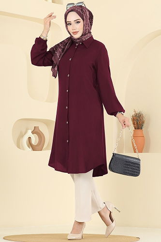 moda selvim Tunic 2001ERK1158 Burgundy - Thumbnail