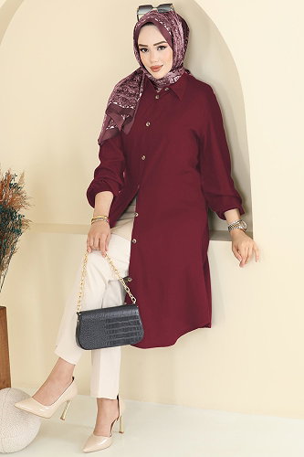 moda selvim بلوز خمري 2001ERK1158 - Thumbnail
