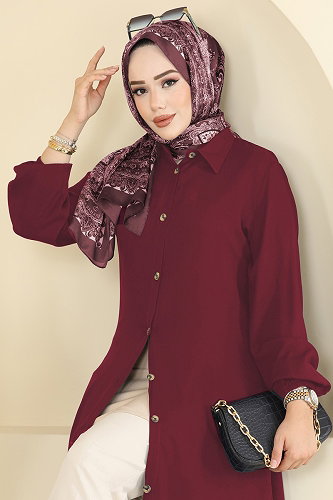 moda selvim بلوز خمري 2001ERK1158 - Thumbnail