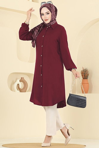 moda selvim بلوز خمري 2001ERK1158 - Thumbnail