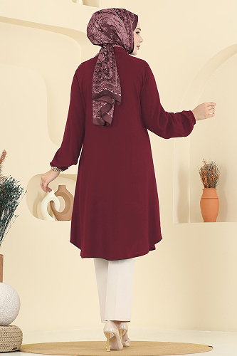 moda selvim بلوز خمري 2001ERK1158 - Thumbnail