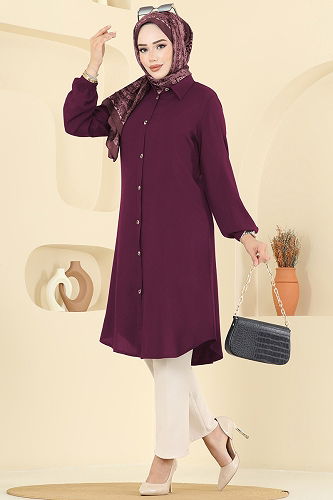 moda selvim بلوز خمري غامق 2001ERK1158 - Thumbnail