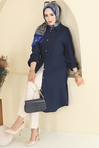 moda selvim Tunic 2001ERK1158 Navy Blue - Thumbnail