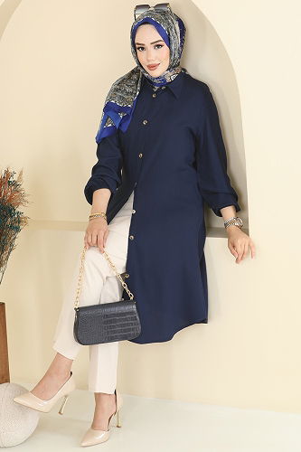 moda selvim بلوز كحلي 2001ERK1158 - Thumbnail