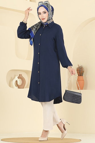moda selvim بلوز كحلي 2001ERK1158 - Thumbnail