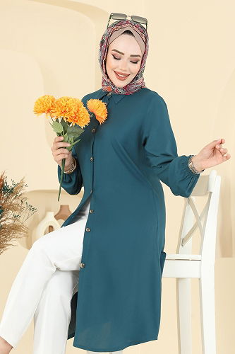 moda selvim بلوز بترولي 2001ERK1158 - Thumbnail