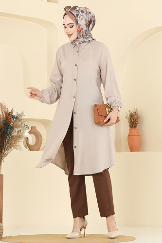moda selvim Tunic 2001ERK1158 Stone - Thumbnail
