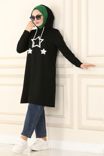 moda selvim Tunic 2001YNS793 Black&Ecru - Thumbnail