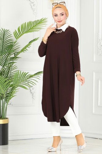 moda selvim Tunic 2002MEY846 Brown - Thumbnail