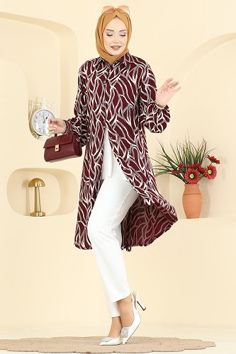 moda selvim Tunic 2003ERK1158 Burgundy - Thumbnail
