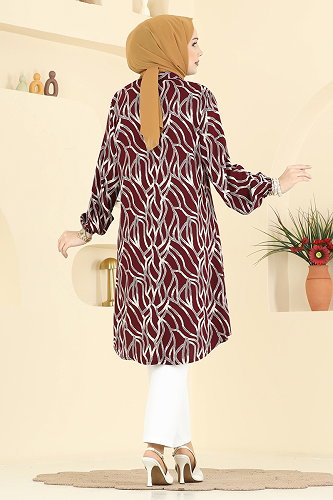 moda selvim Tunic 2003ERK1158 Burgundy - Thumbnail