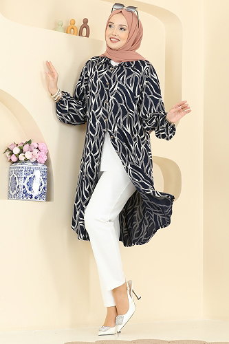 moda selvim Tunic 2003ERK1158 Indigo - Thumbnail