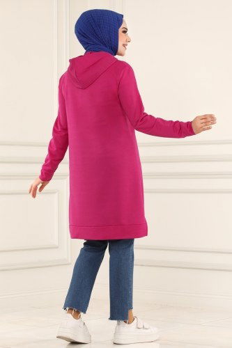 moda selvim 2003YNS793 فوشي بلوز طويل - Thumbnail