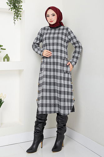 moda selvim Tunic 2004BRZ981-M Gray - Thumbnail