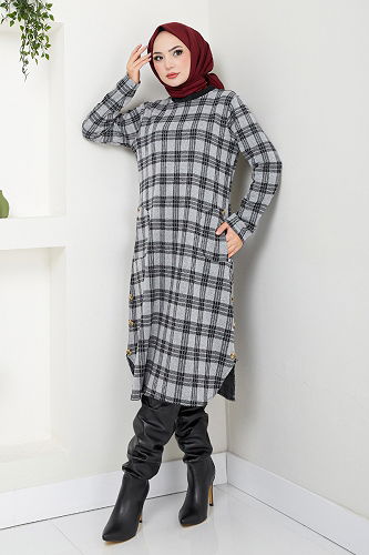 moda selvim Tunic 2004BRZ981-M Gray - Thumbnail