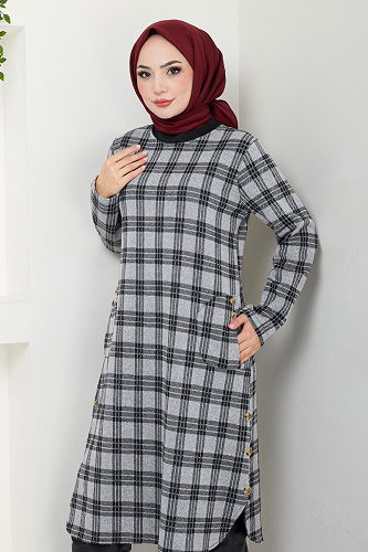 moda selvim Tunic 2004BRZ981-M Gray - Thumbnail