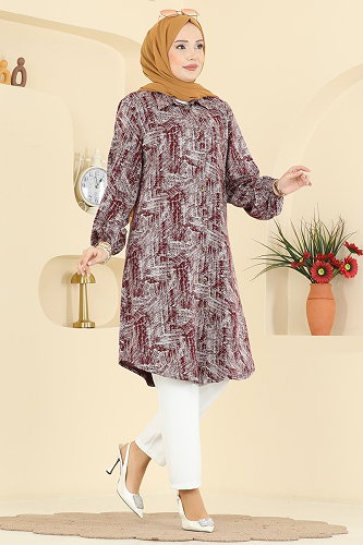 moda selvim بلوز خمري 2004ERK1158 - Thumbnail