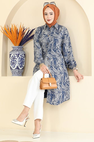 moda selvim Tunic 2004ERK1158 Indigo - Thumbnail