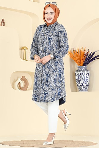 moda selvim Tunic 2004ERK1158 Indigo - Thumbnail