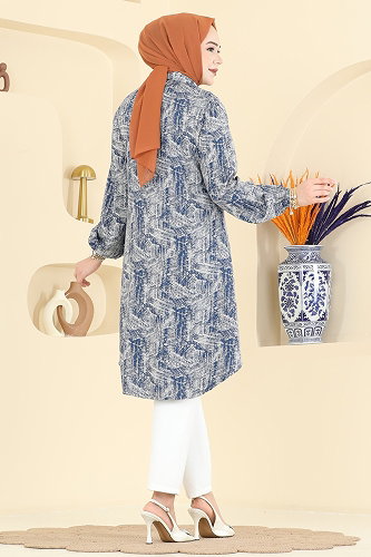 moda selvim Tunic 2004ERK1158 Indigo - Thumbnail