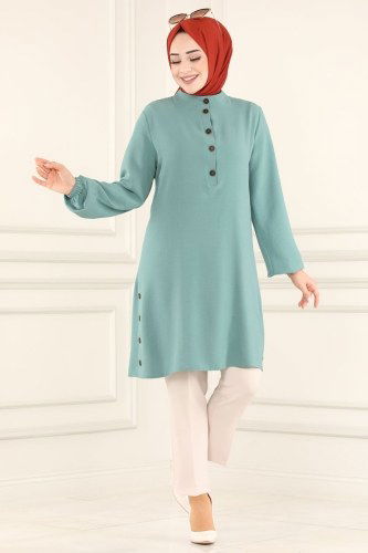 moda selvim 2005MDA386 تركوازي بلوز طويل - Thumbnail