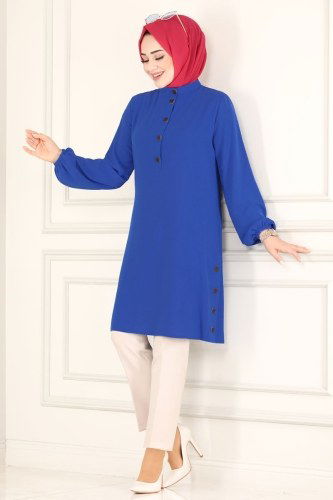 moda selvim 2005MDA386 ازرق بلوز طويل - Thumbnail