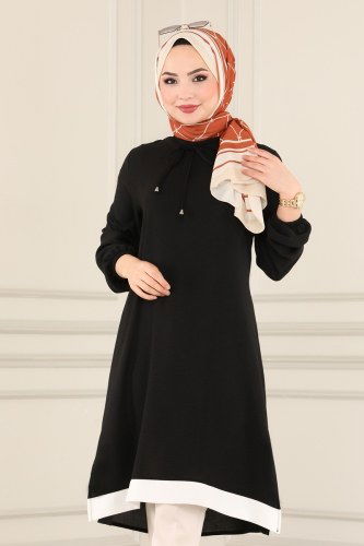 moda selvim 2007MDA386 اسود بلوز طويل - Thumbnail