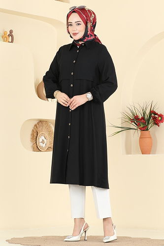 moda selvim Tunic 2010BG354 Black - Thumbnail